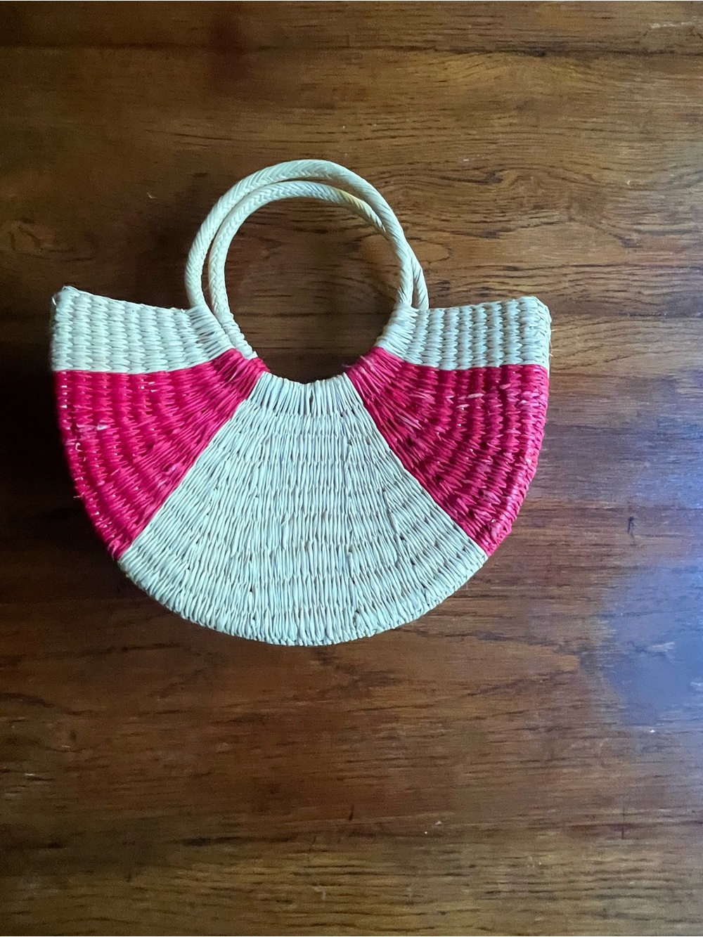 Woven Crescent Tote Bag in Natural and Pink